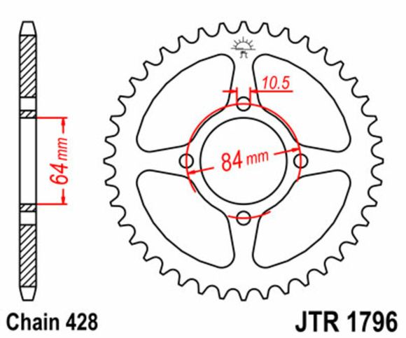 JT. standard steel sprocket 1796 - 428SUZUKI 125 RV 125 VANVAN - 2003 - 2016Ref: JTC00048A / 1074946002