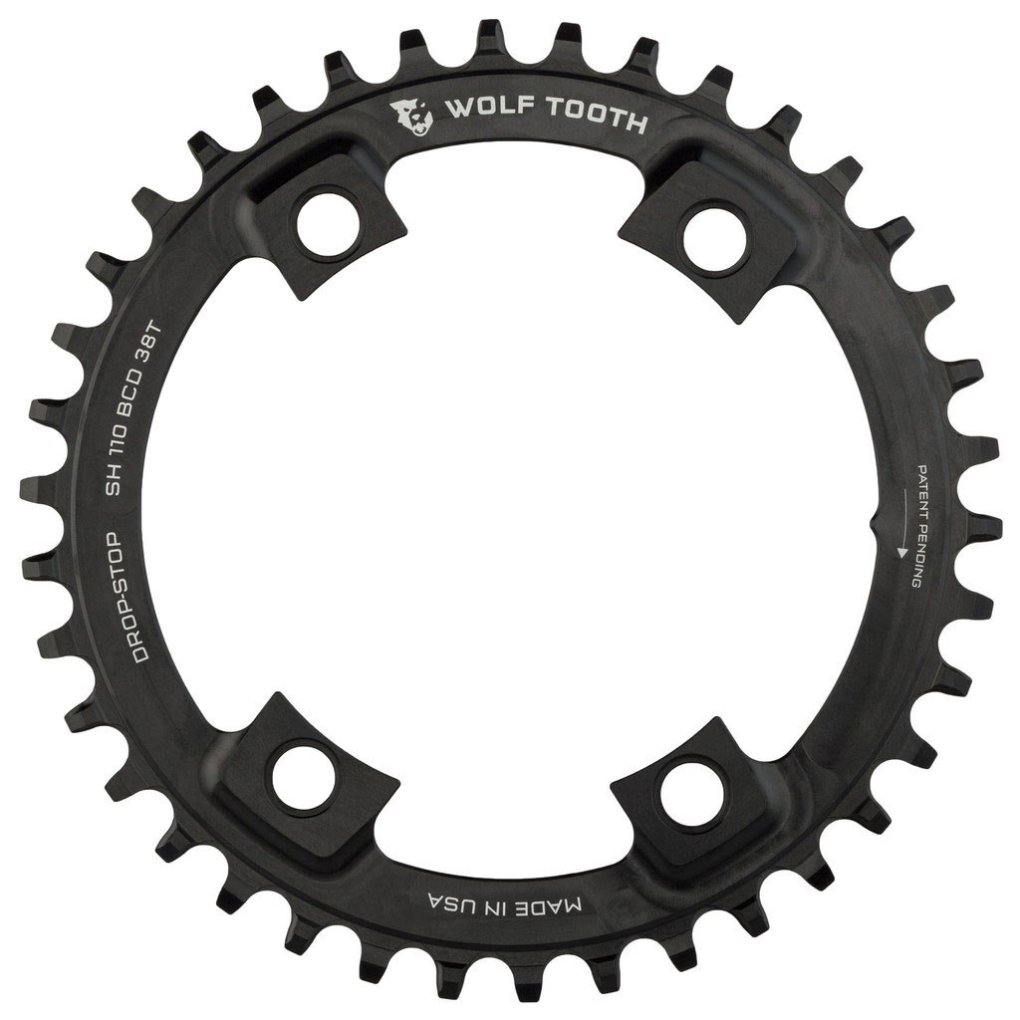 Wolf Tooth Single Chainring for Shimano 110 BCD Asymmetric 4-Bolt - Drop Stop B - black