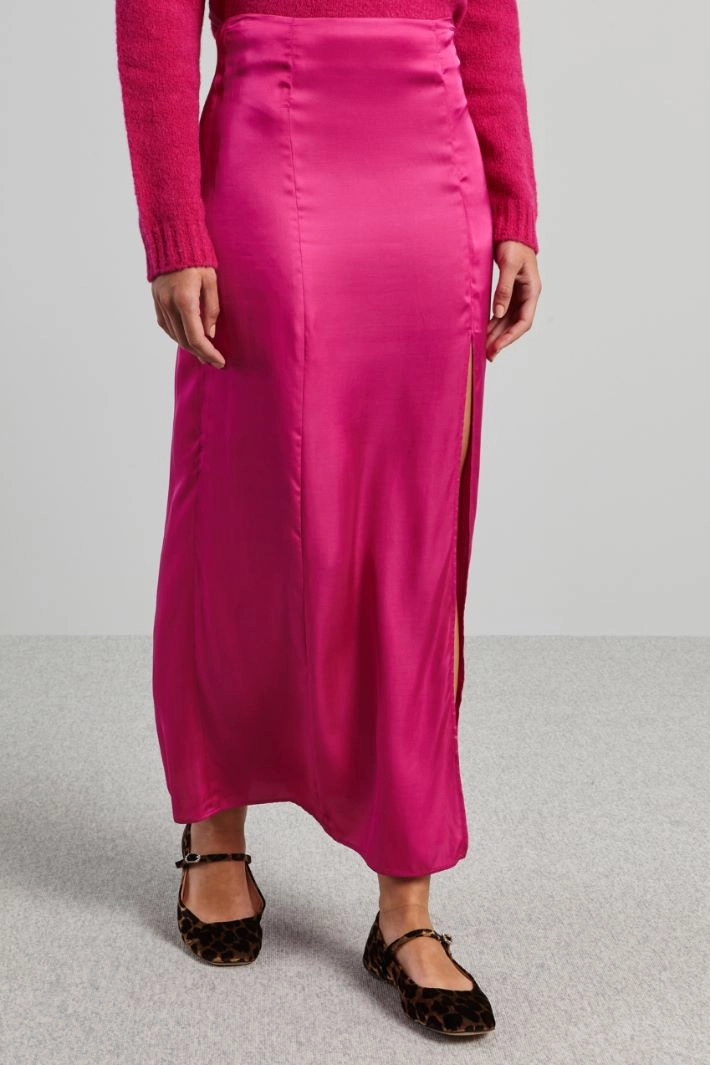 Side-slit satin skirt - FUCHSIA