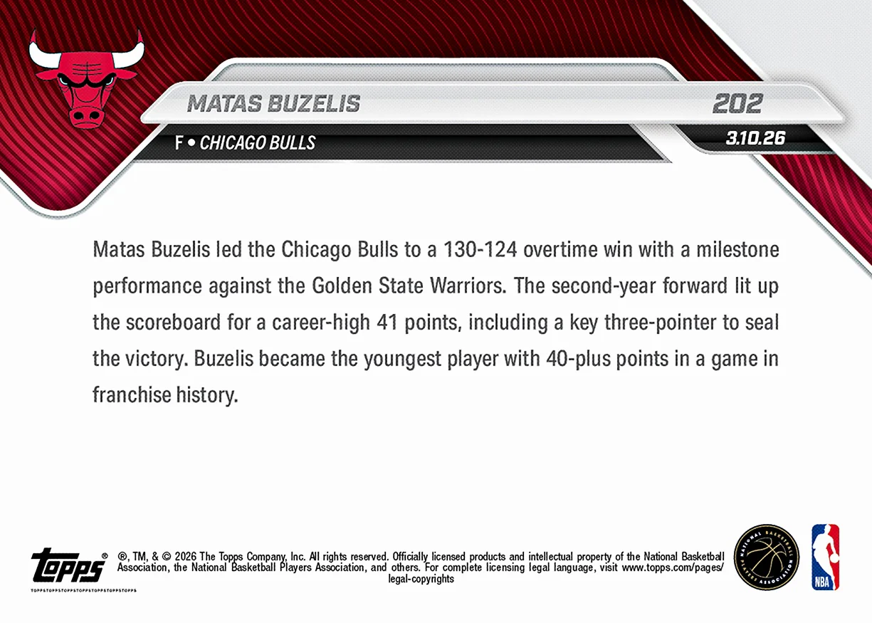 Matas Buzelis - 2025-26 NBA Topps NOW® - Card 202 - PR: 1127