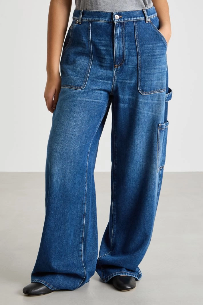Wide-leg cargo jeans - BLUE