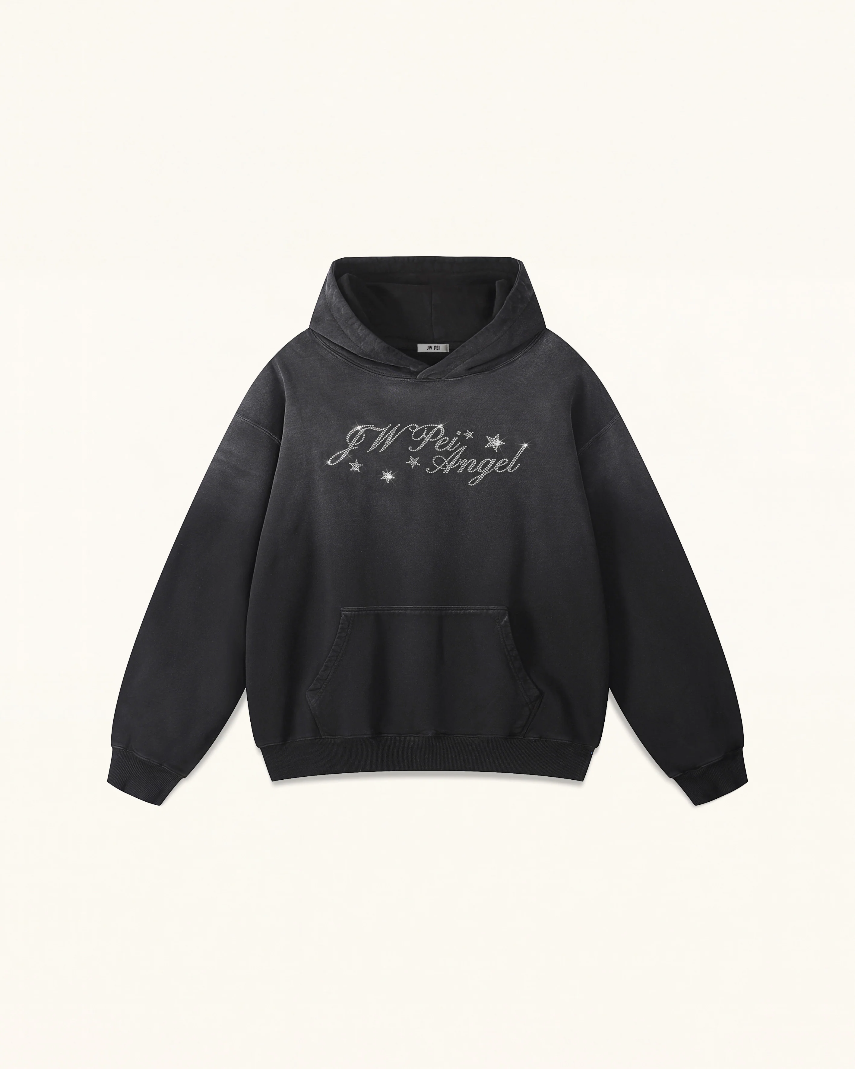The Seraphic Crystal Feather Wing Hoodie - Washed Black