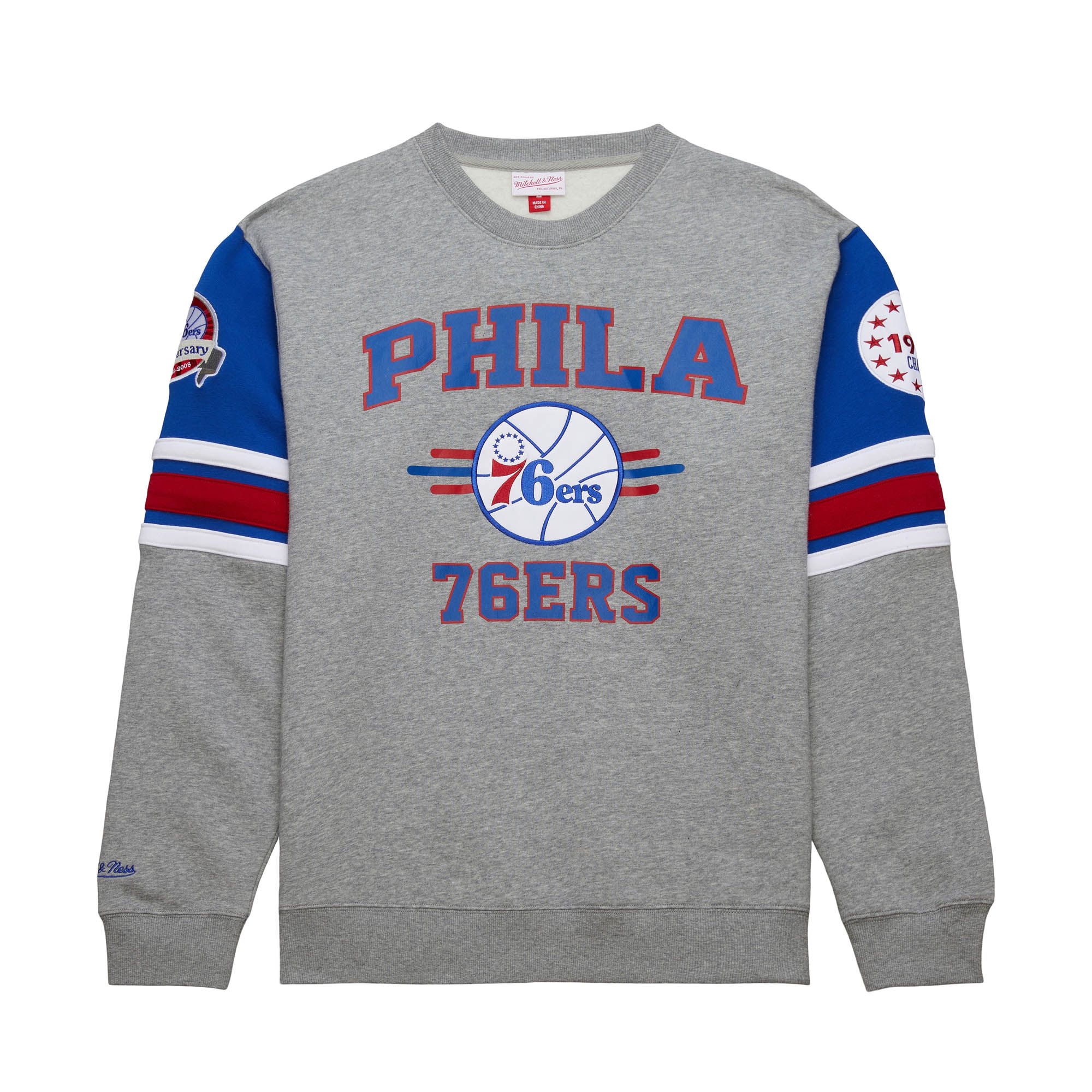 Philadelphia 76ers Mitchell & Ness All Over 4.0 Crew NBA Pullover Gray