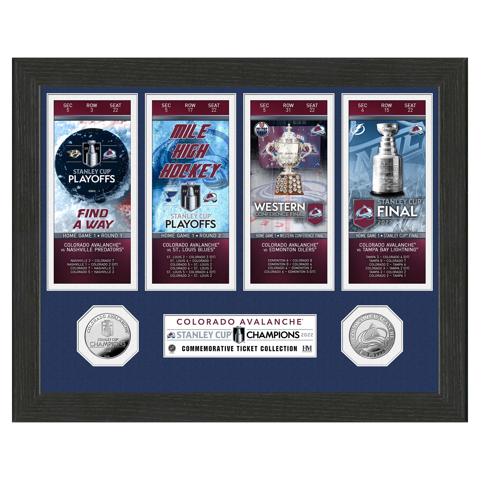Colorado Avalanche 2022 Stanley Cup Champion Tickets Silver Coins Framed NHL Photo