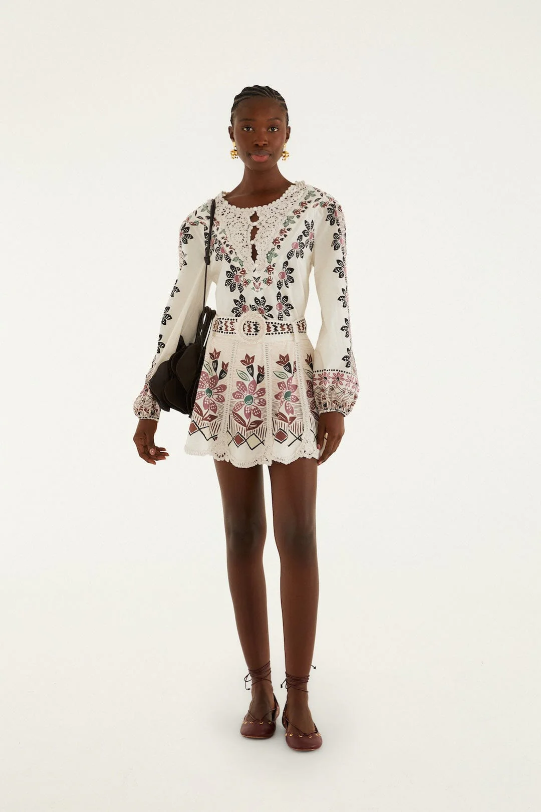Off-White Ainika Rustic Flowers Crochet Detail Mini Skirt