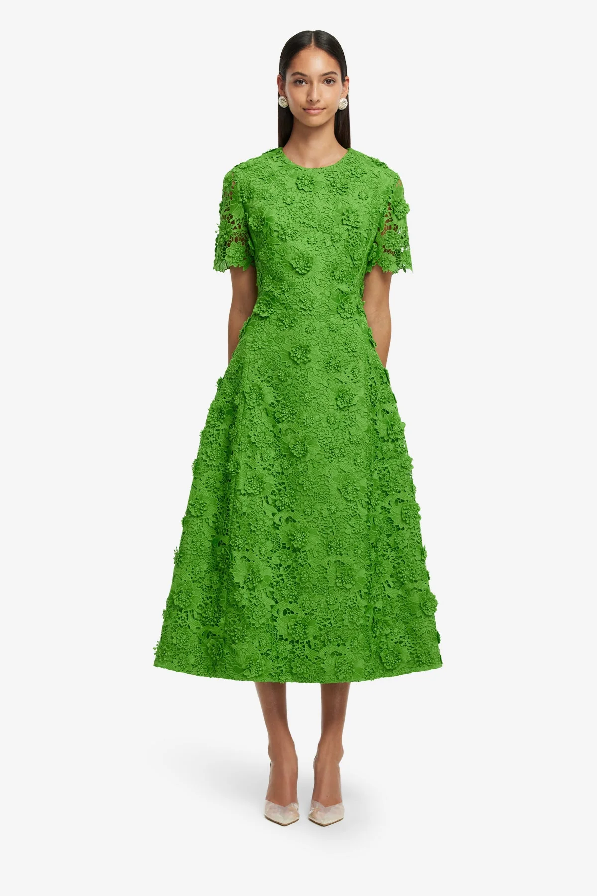 Caroline Lace Short Sleeve Midi Dress - Fern