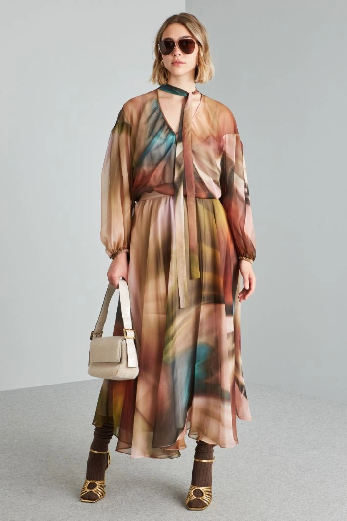 Chiffon blouse with scarf - PINK BRICK GREEN