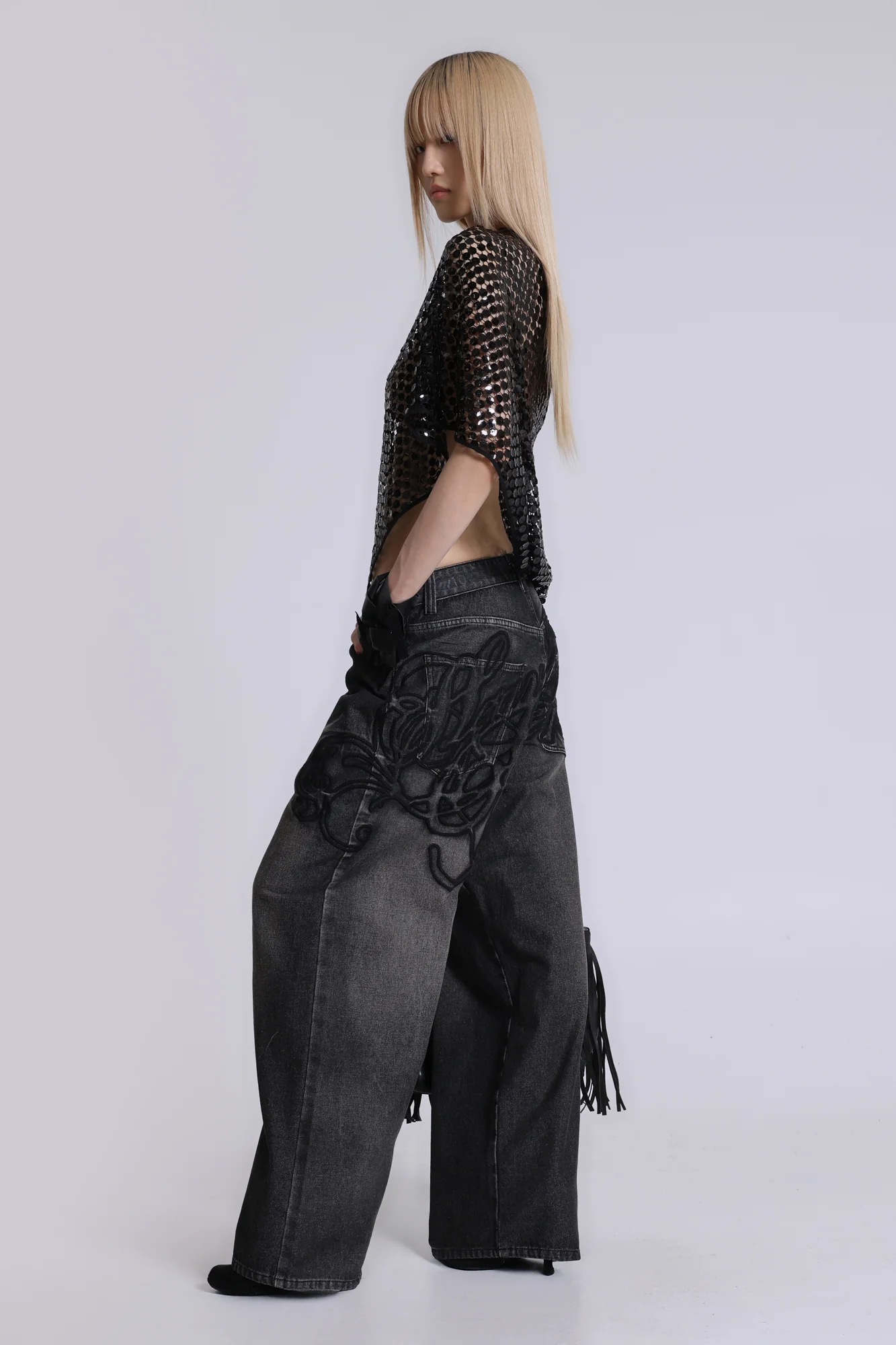 Black Raised Embroidery XL Colossus Jeans