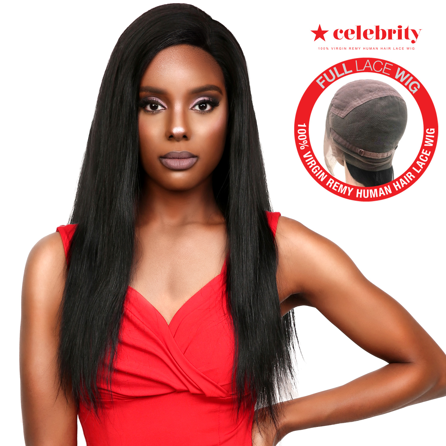 Celebrity 100% Virgin Remi Human Hair Hand Made Full Lace Wig Straight 24