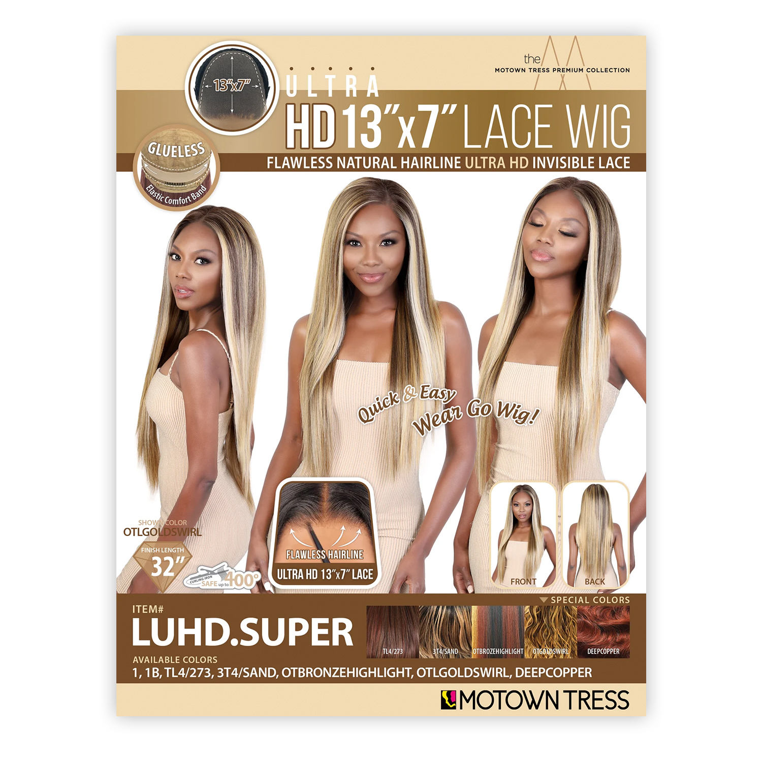 Motown Tress Ultra HD Invisible Lace Front Wig Glueless 13X7 LUHD.Super