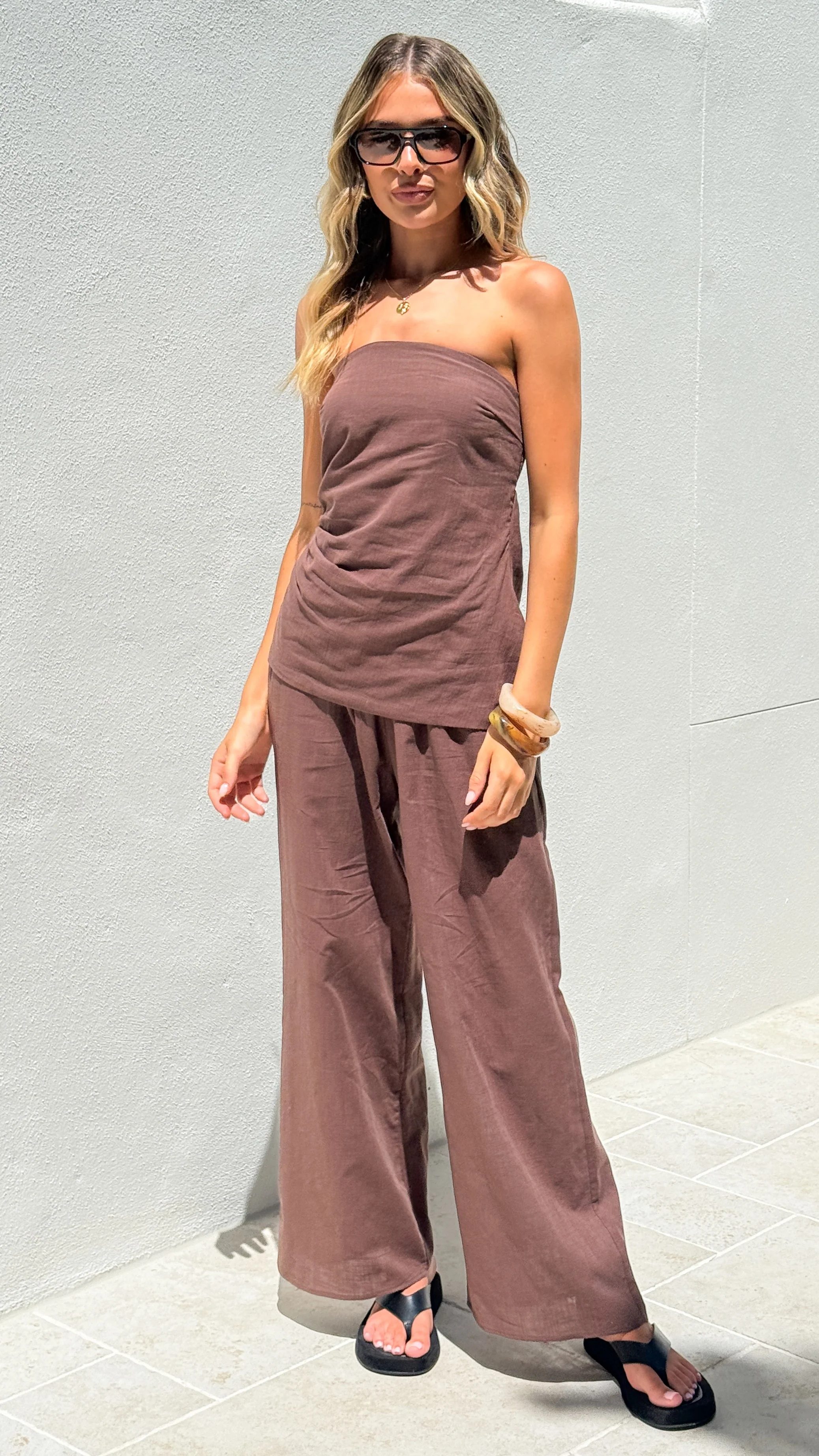 Yuki Strapless Top and Pants Set - Chocolate