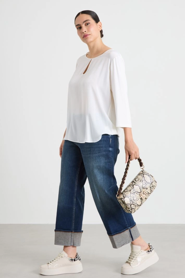 Jersey and satin T-shirt - WHITE