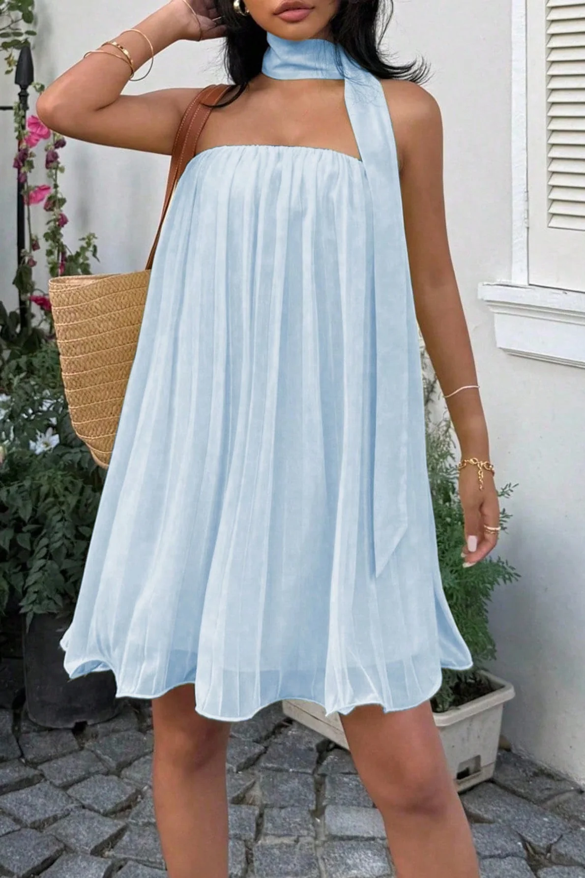 Chiffon Cutout Back Elegant Mini Dress