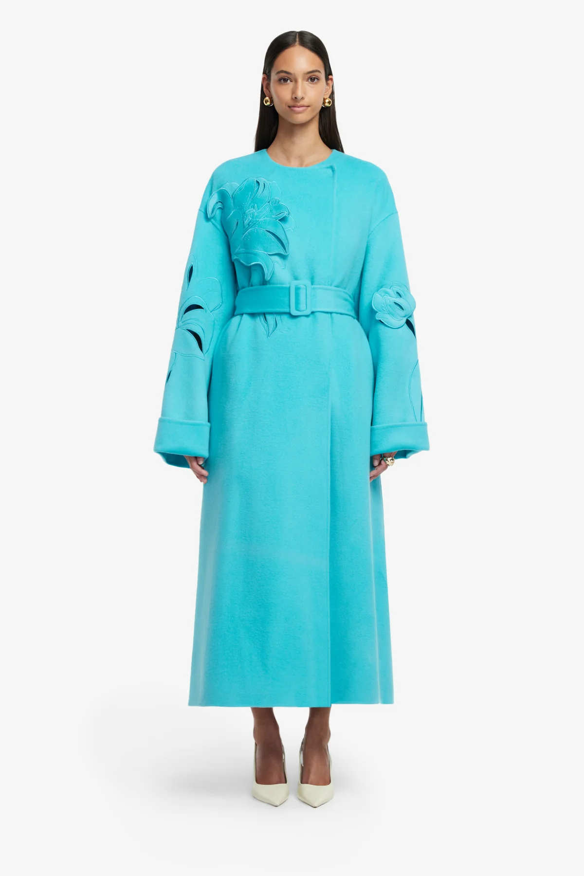 Celestine Appliqué Wool Coat - Aqua