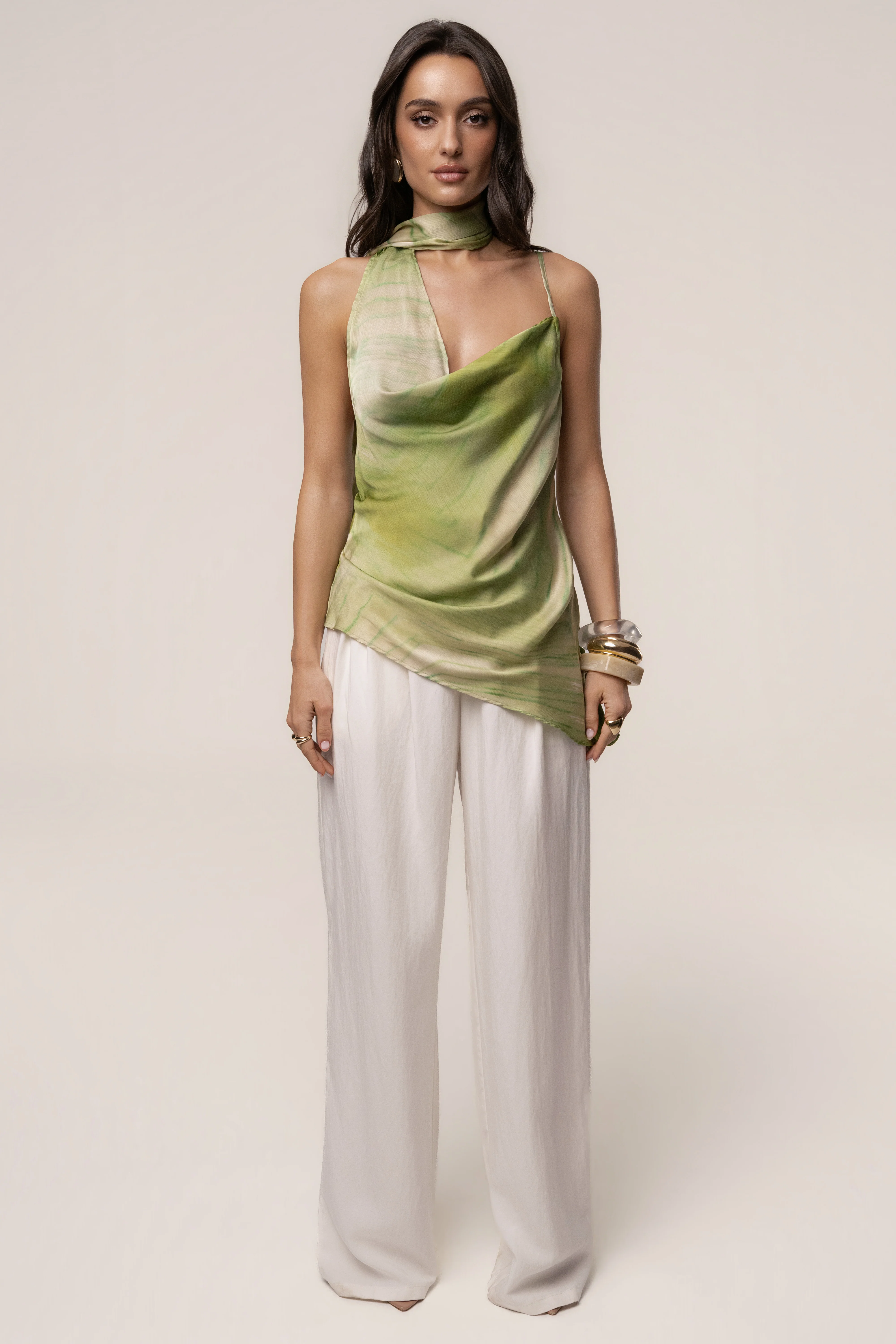 Green Print Selene Asymmetrical Top