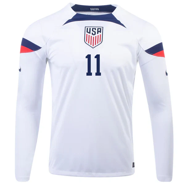 United States Brenden Aaronson Home Long Sleeve Jersey 22/23 (White/Loyal Blue)