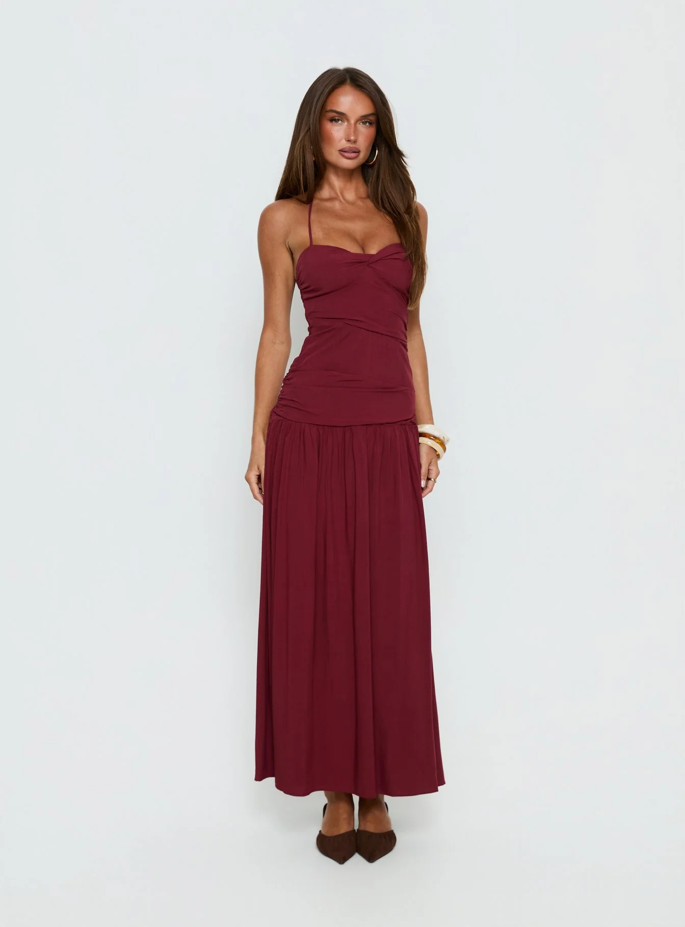 Marguerite Halter Maxi Dress Ruby Wine Petite