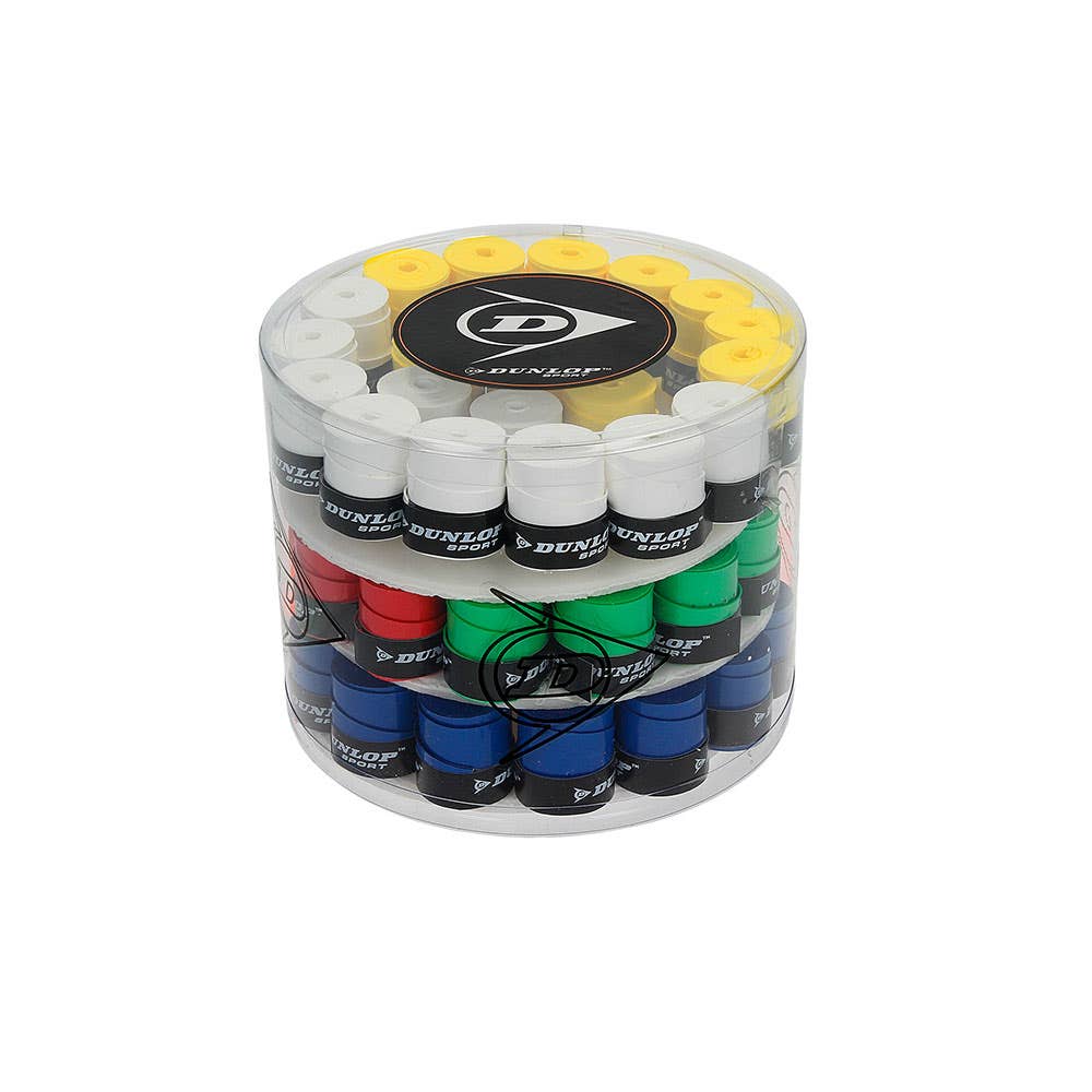TUB OF DUNLOP TOUR DRY OVERGRIPS IN VARIOUS COLOURS