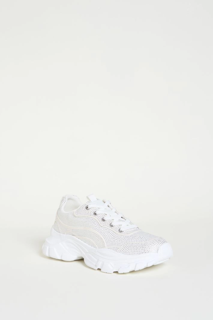 Rhinestone-embellished technical fabric trainers - SILVER