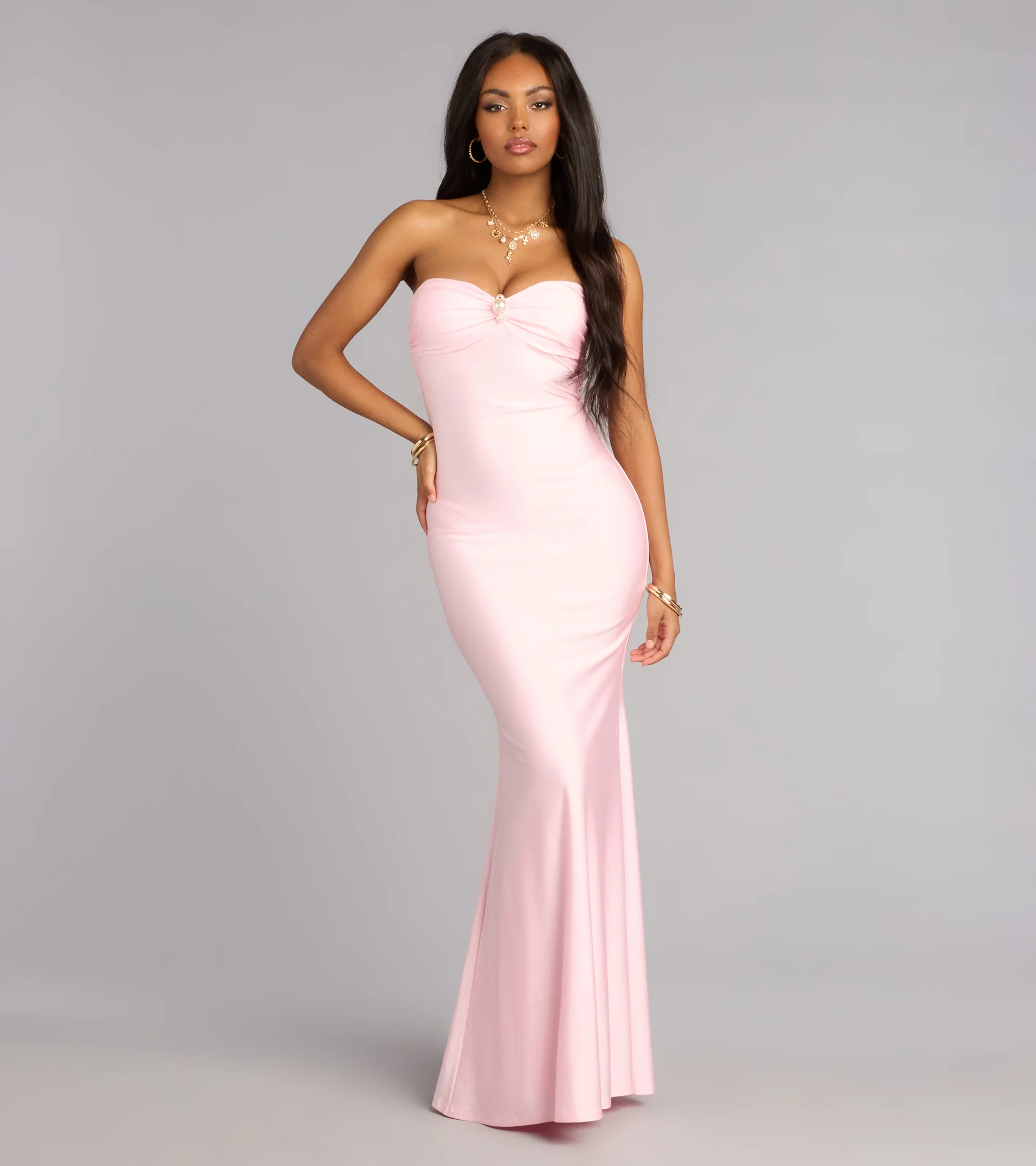 Zooey Faux Pearl Trim Mermaid Formal Dress