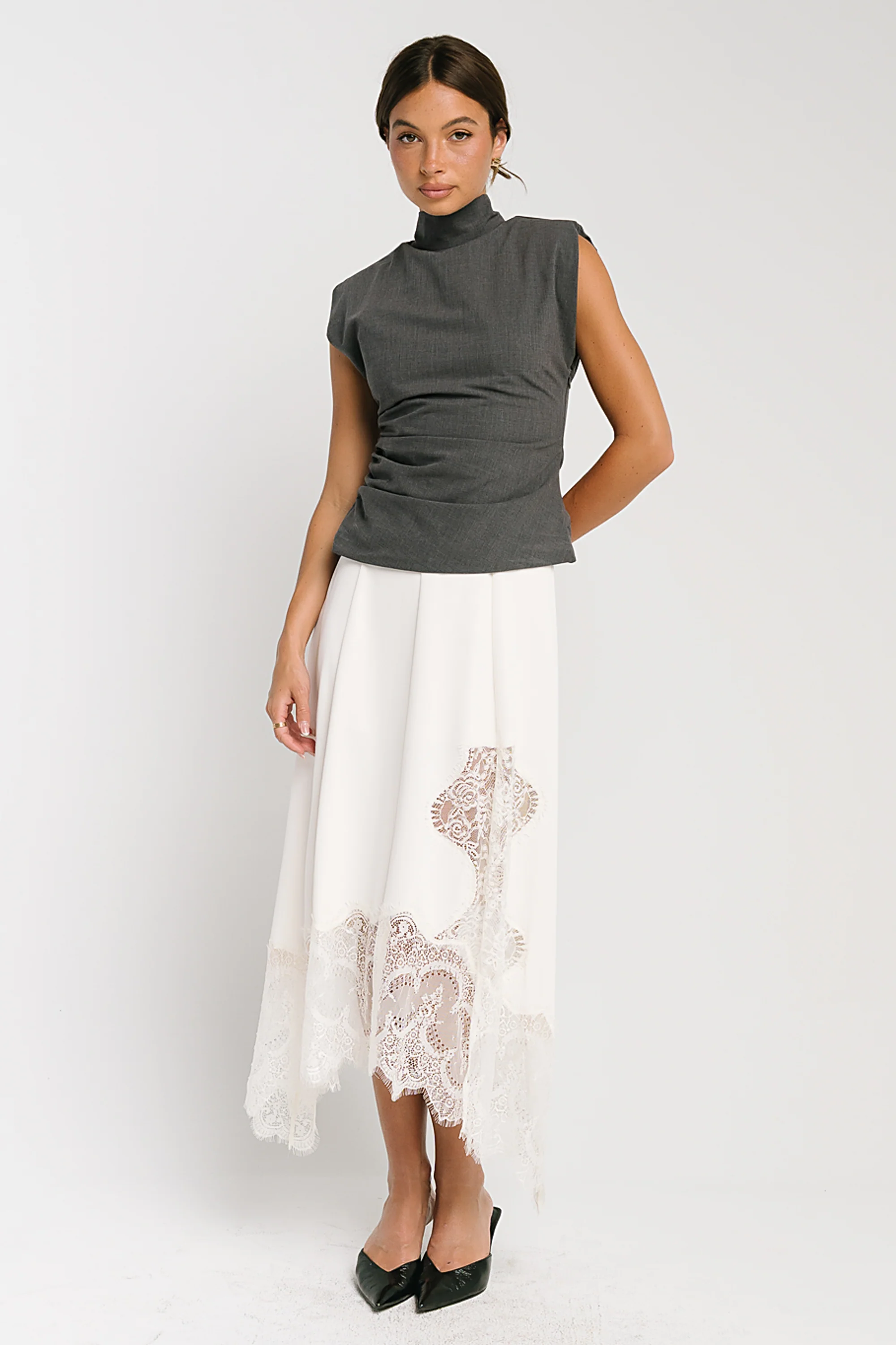 Rachelle Lace Midi Skirt in Cream