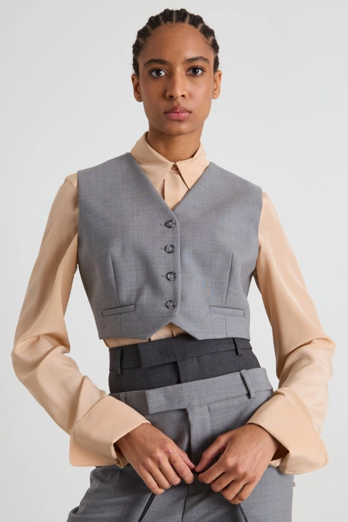 Cropped wool waistcoat - GREY
