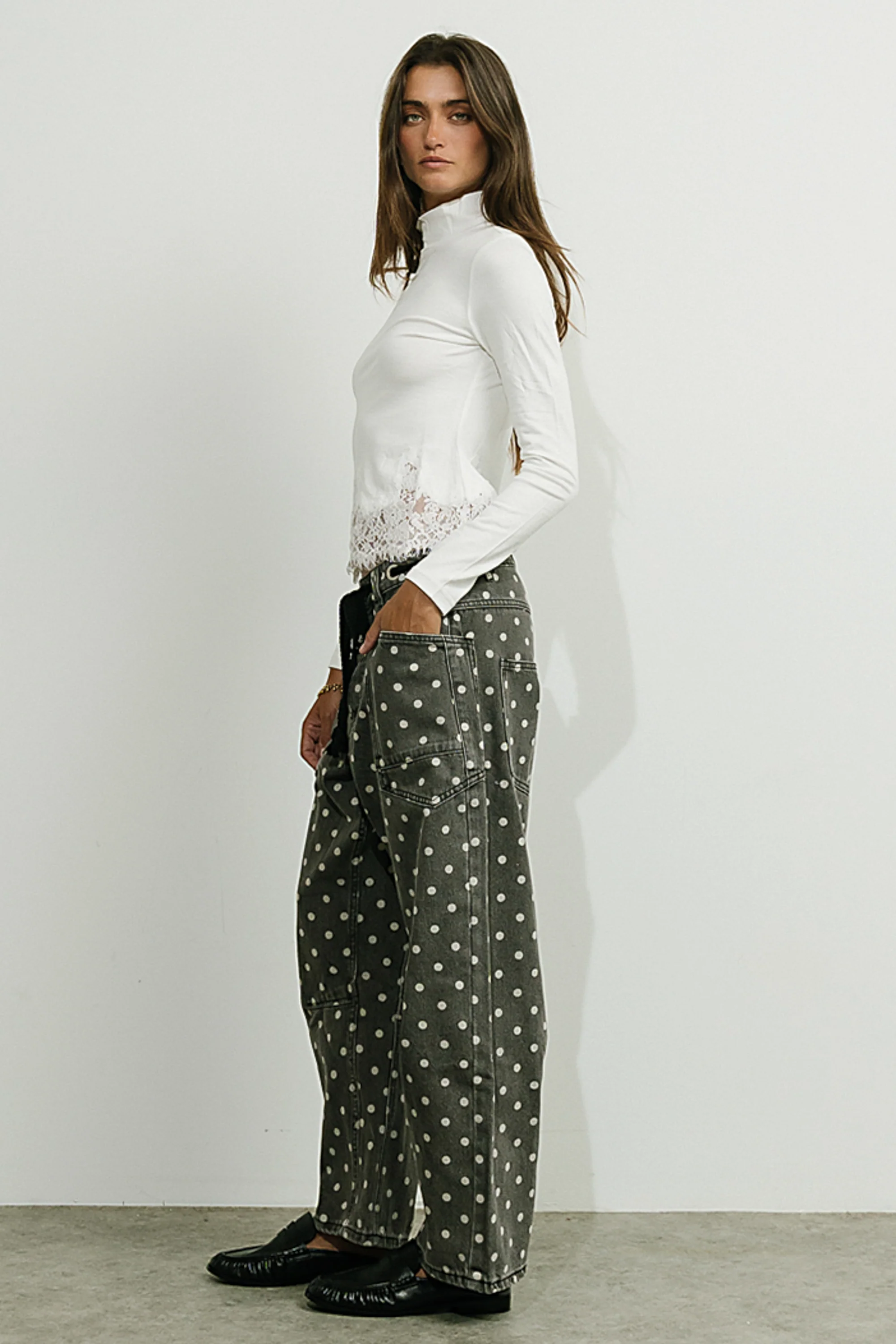 Priya Polka Dot Barrel Jeans in Grey