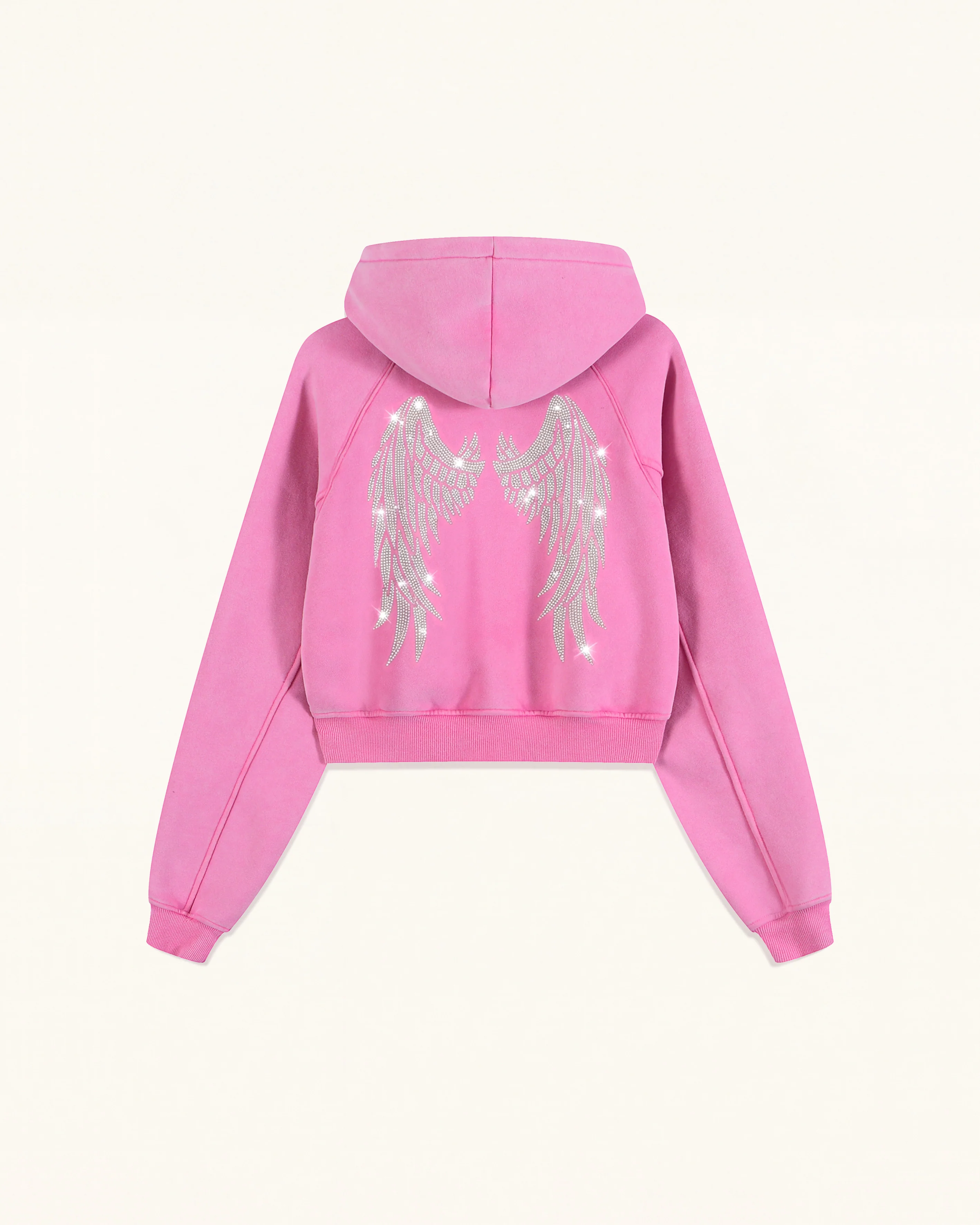 The Darling Crystal Feather Wing Cropped Hoodie - Acid Pink
