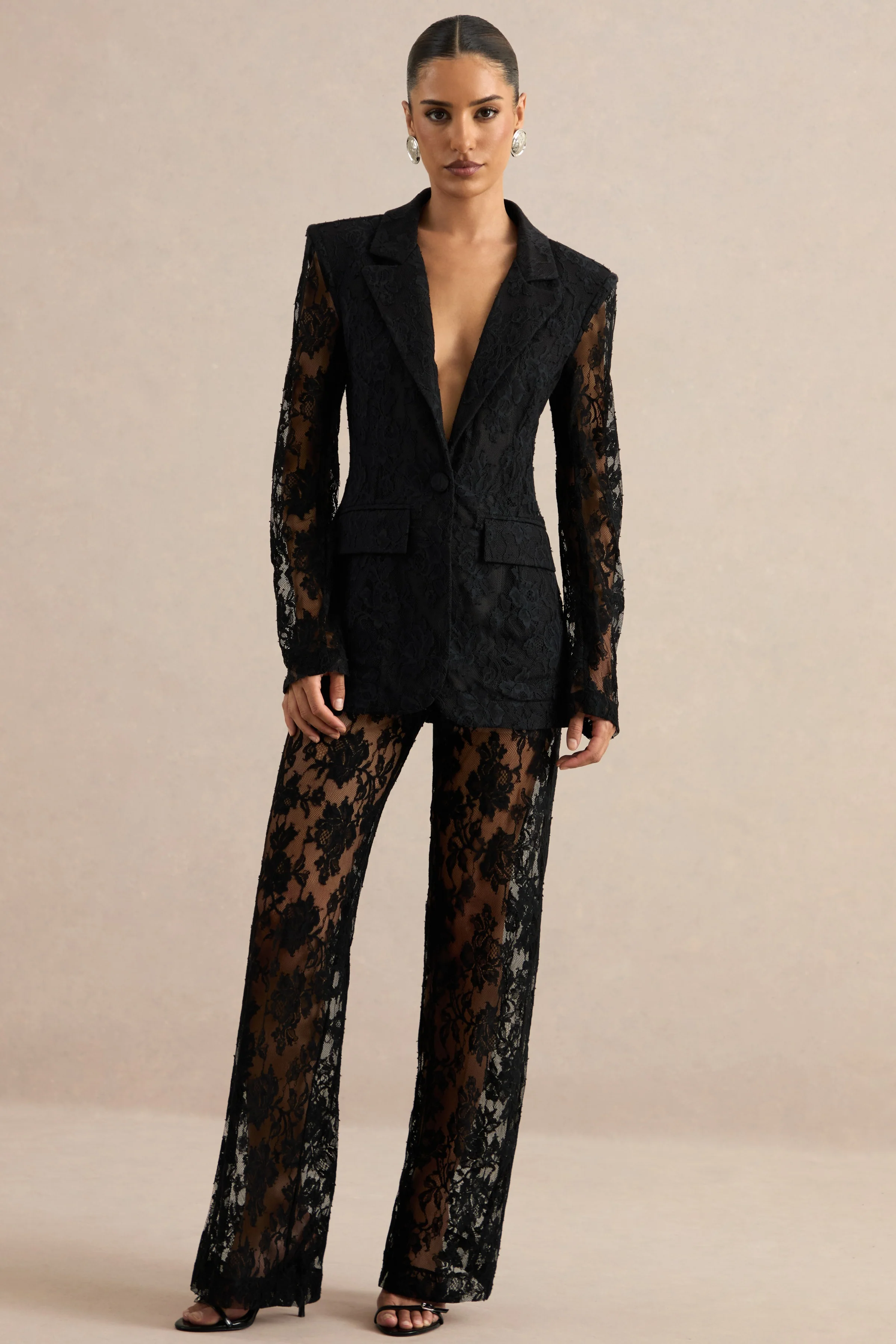 Viloria | Black Lace Wide-Leg Trousers