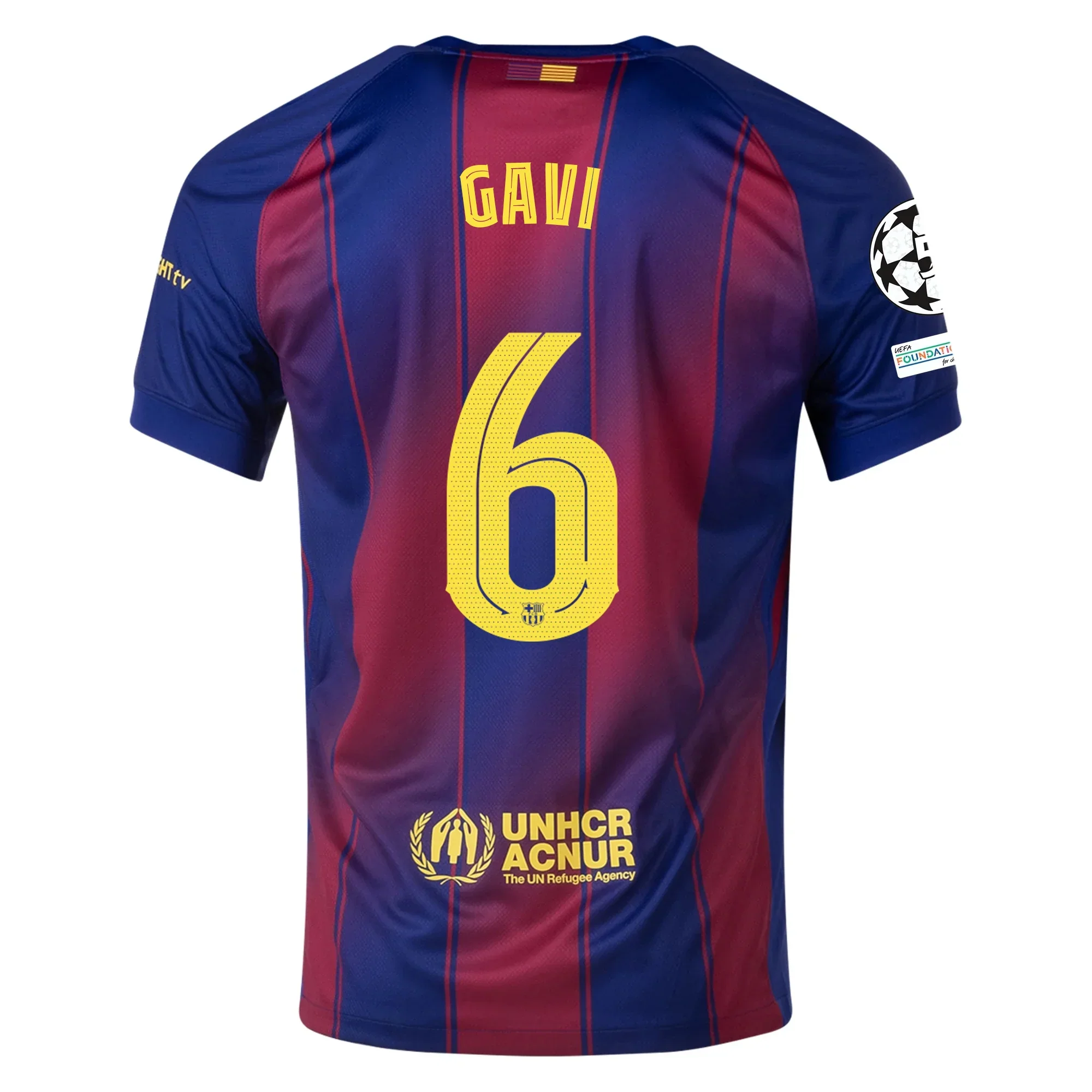 Gavi FC Barcelona Home Jersey 25/26 w/ Champions League Patches (Deep Royal Blue/Midwest Gold)