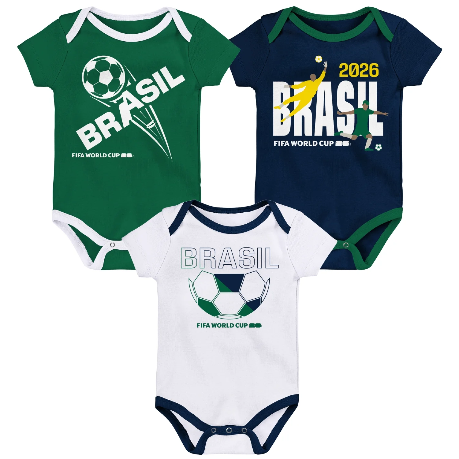 2026 Soccer Fan Collection Brazil Onesie 3 Pack - Infant