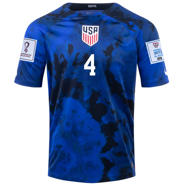 United States Tyler Adams Away Jersey 22/23 w/ World Cup 2022 Patches (Bright Blue/White)