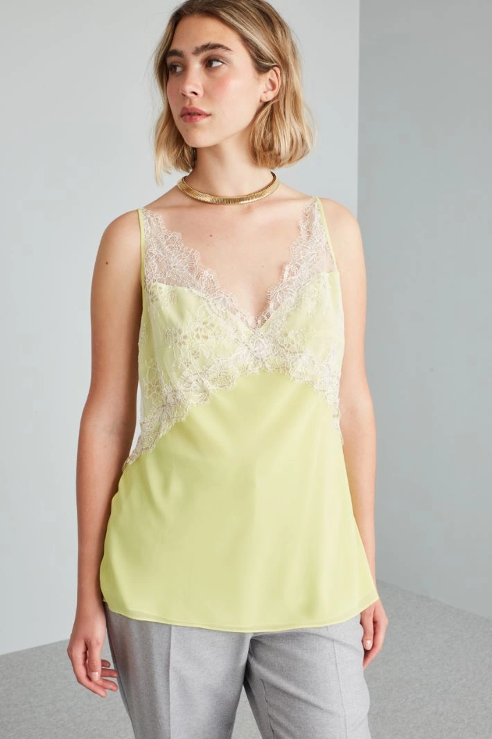 Georgette and lace top - LIME