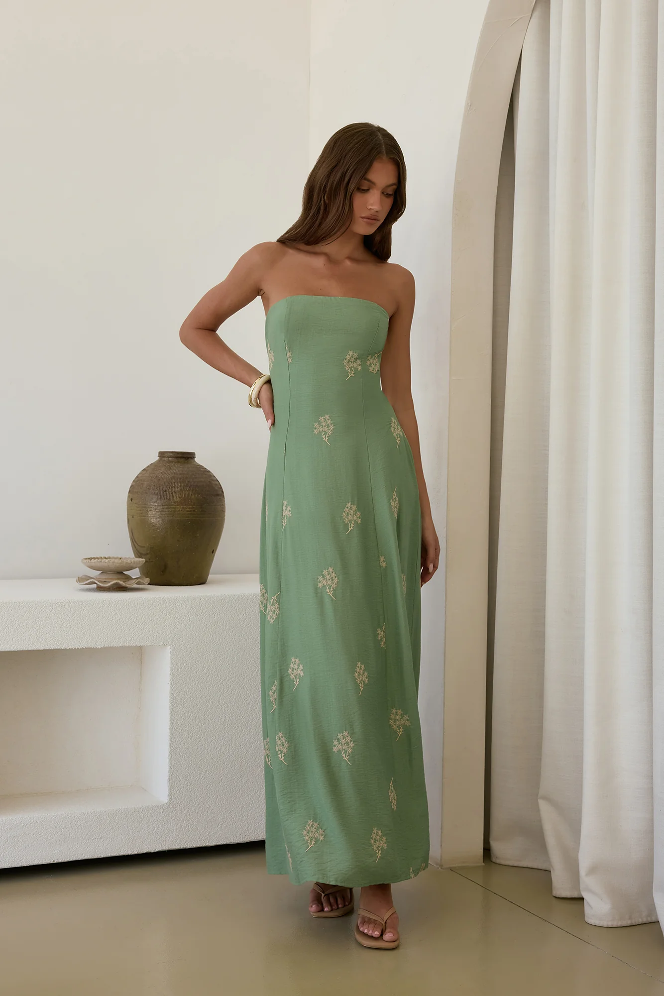 Swept Away Strapless Maxi Dress Green