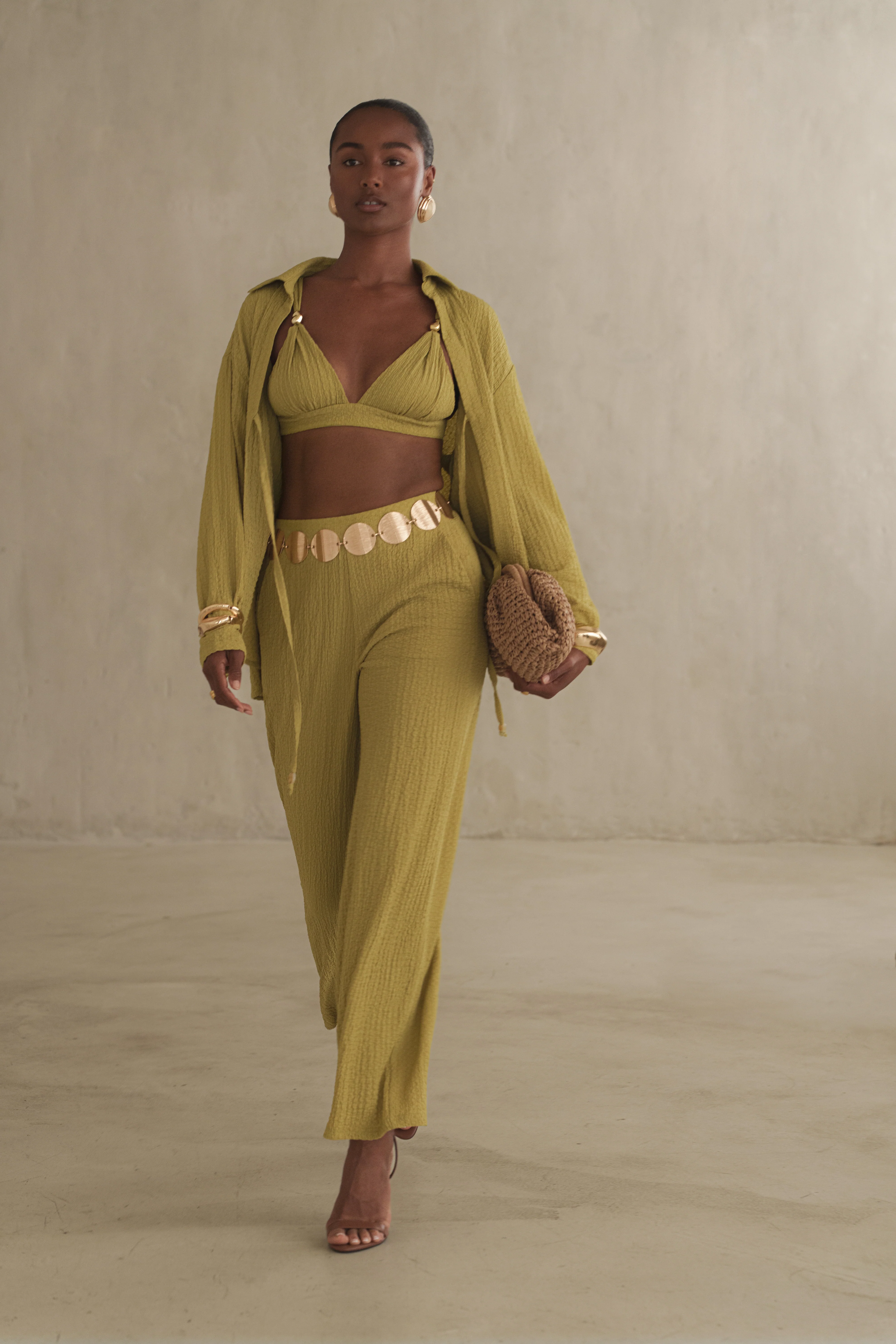 Lime Unwind Tie-Front Blouse