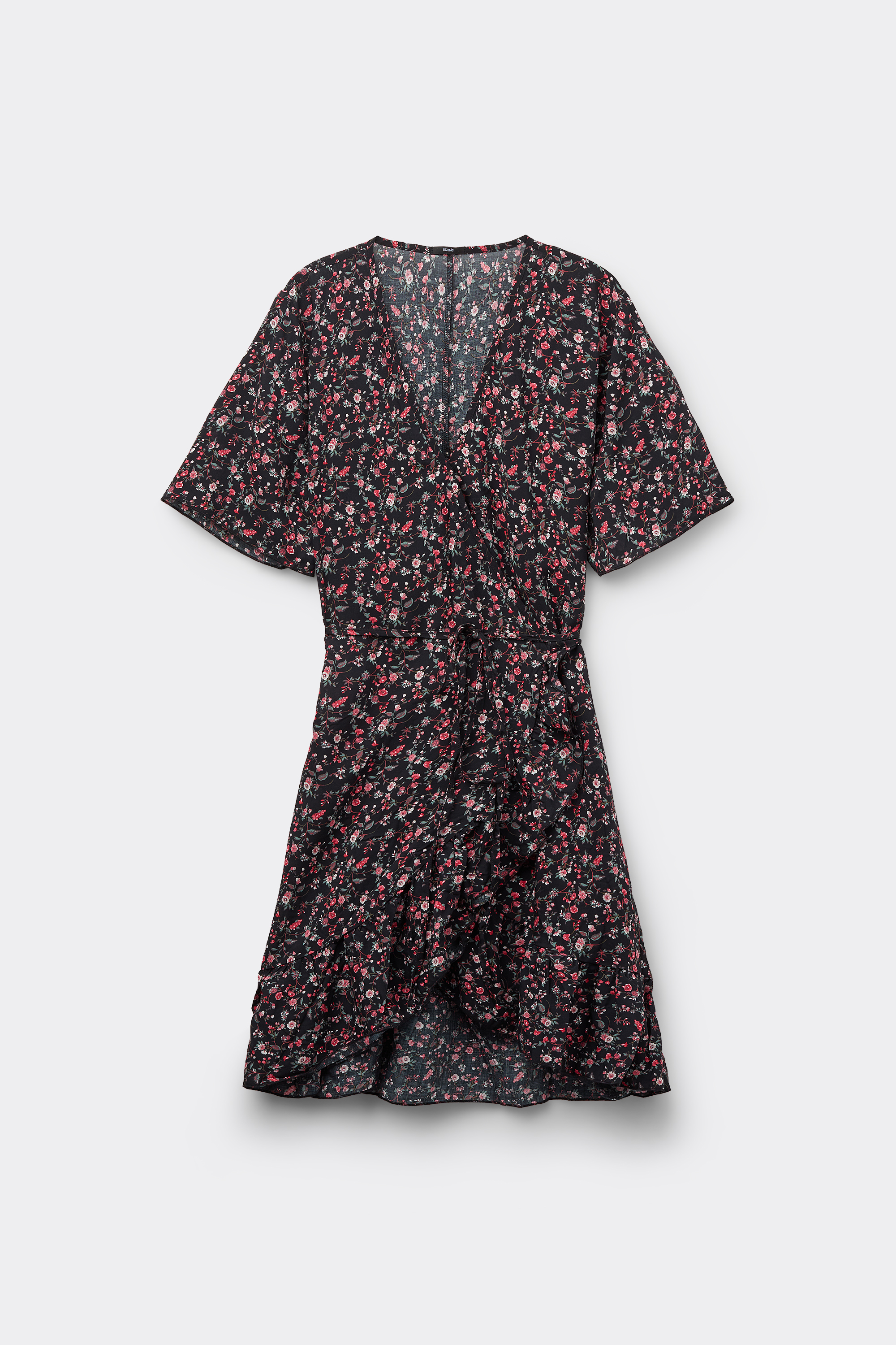 Short Viscose Canvas Wrap Dress with Short Sleeves
