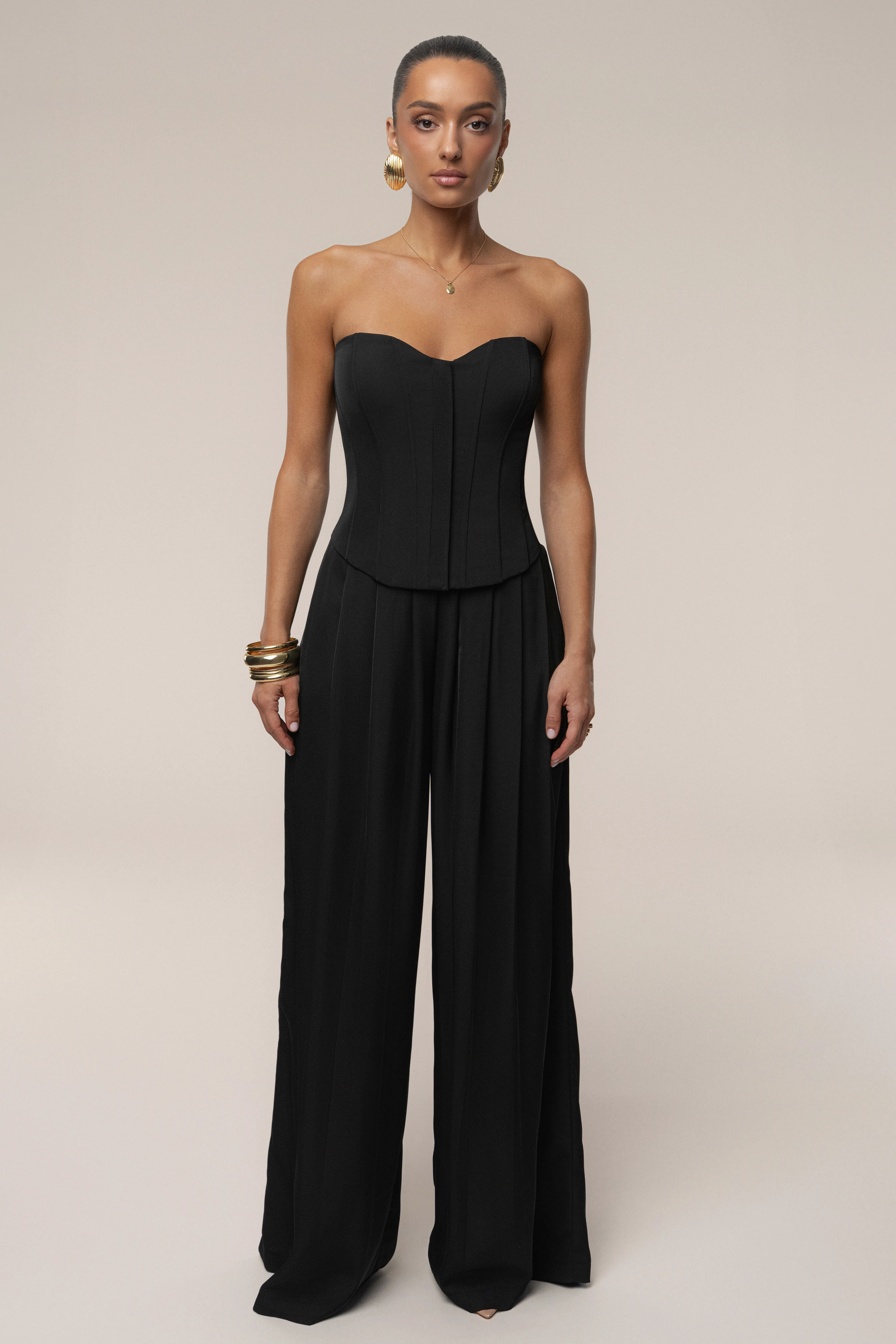 Black Clara Wide Leg Pleated Trousers