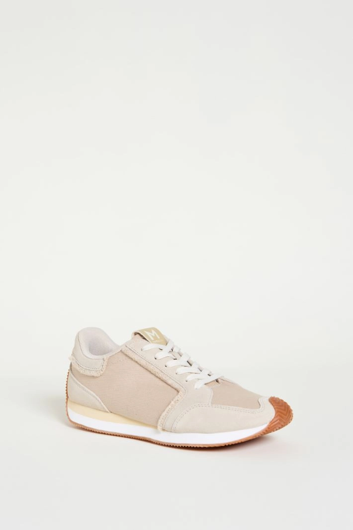 Canvas and leather trainers - BEIGE