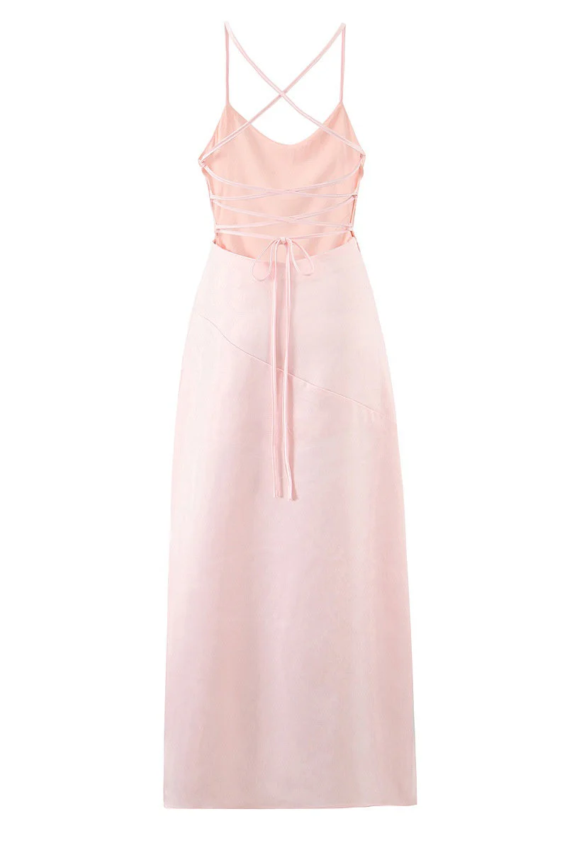 Pink Straps Frill Long Maxi Dress