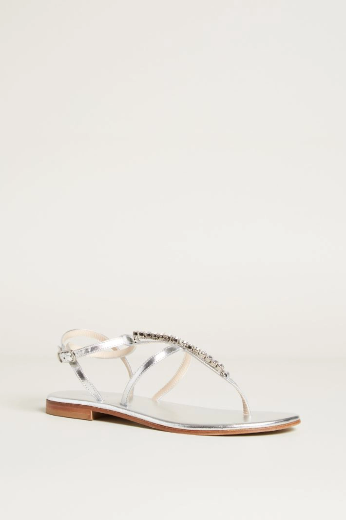 Laminated sandals with rhinestones - SILVER