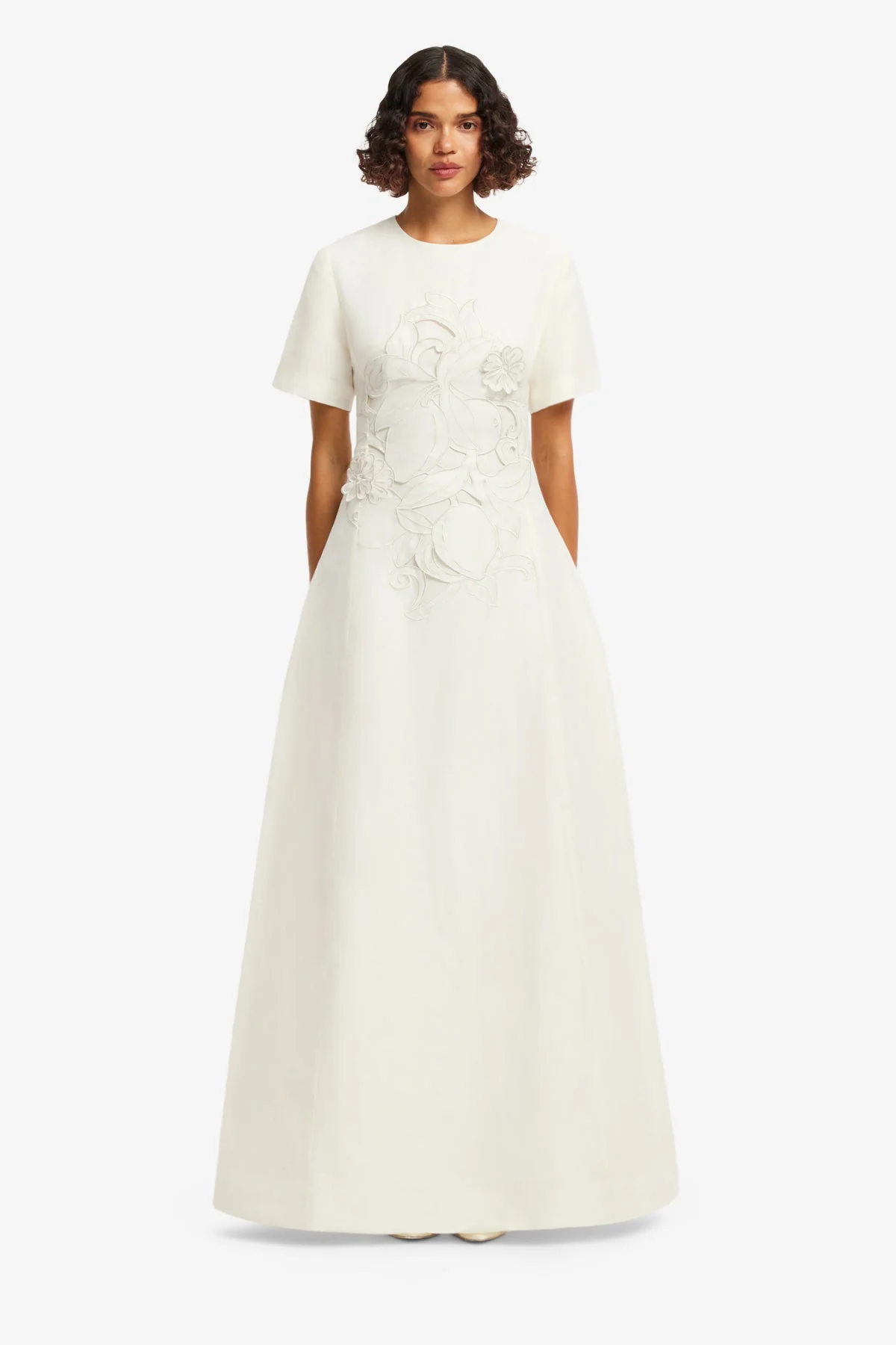 Alice Appliqué Short Sleeve Maxi Dress - Snow