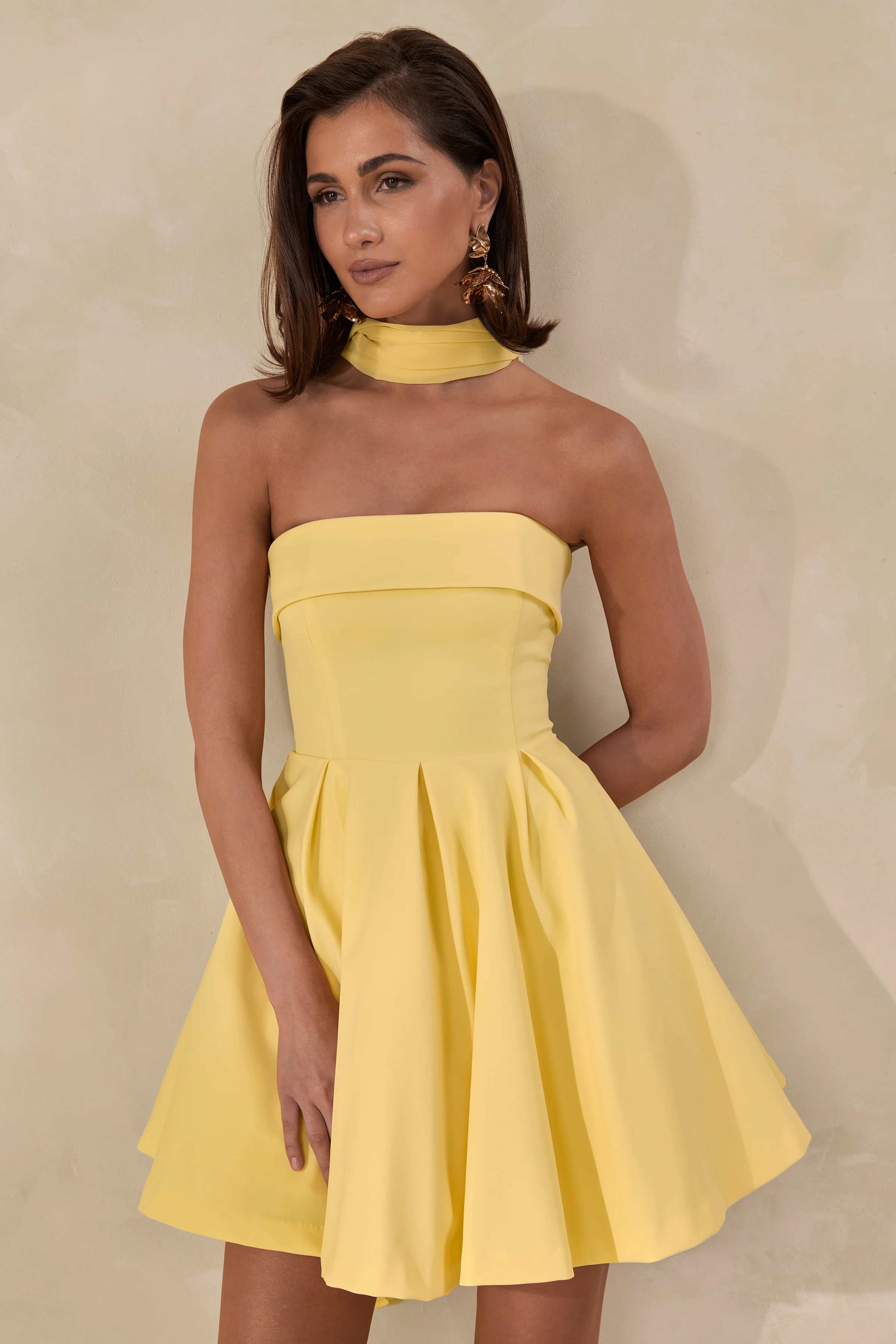 Bruna | Lemon Bandeau Skater Mini Dress