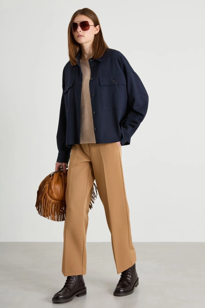 Wool-blend gabardine cropped jacket - NIGHT BLUE