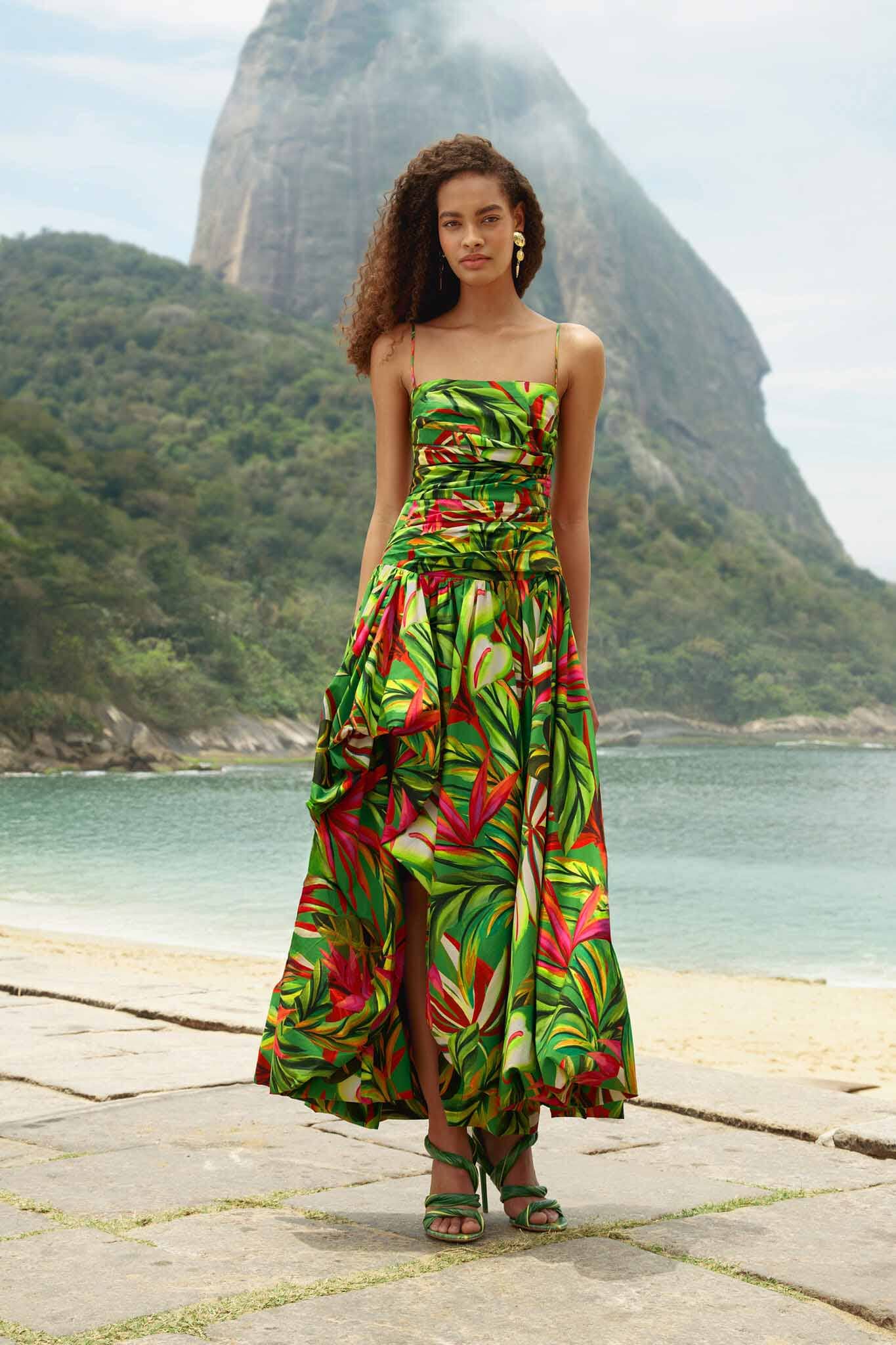 Green Tropical Dream Draped  Maxi Dress