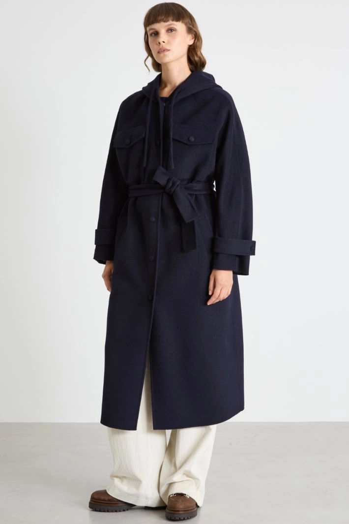 Coat with drawstring hood - NIGHT BLUE