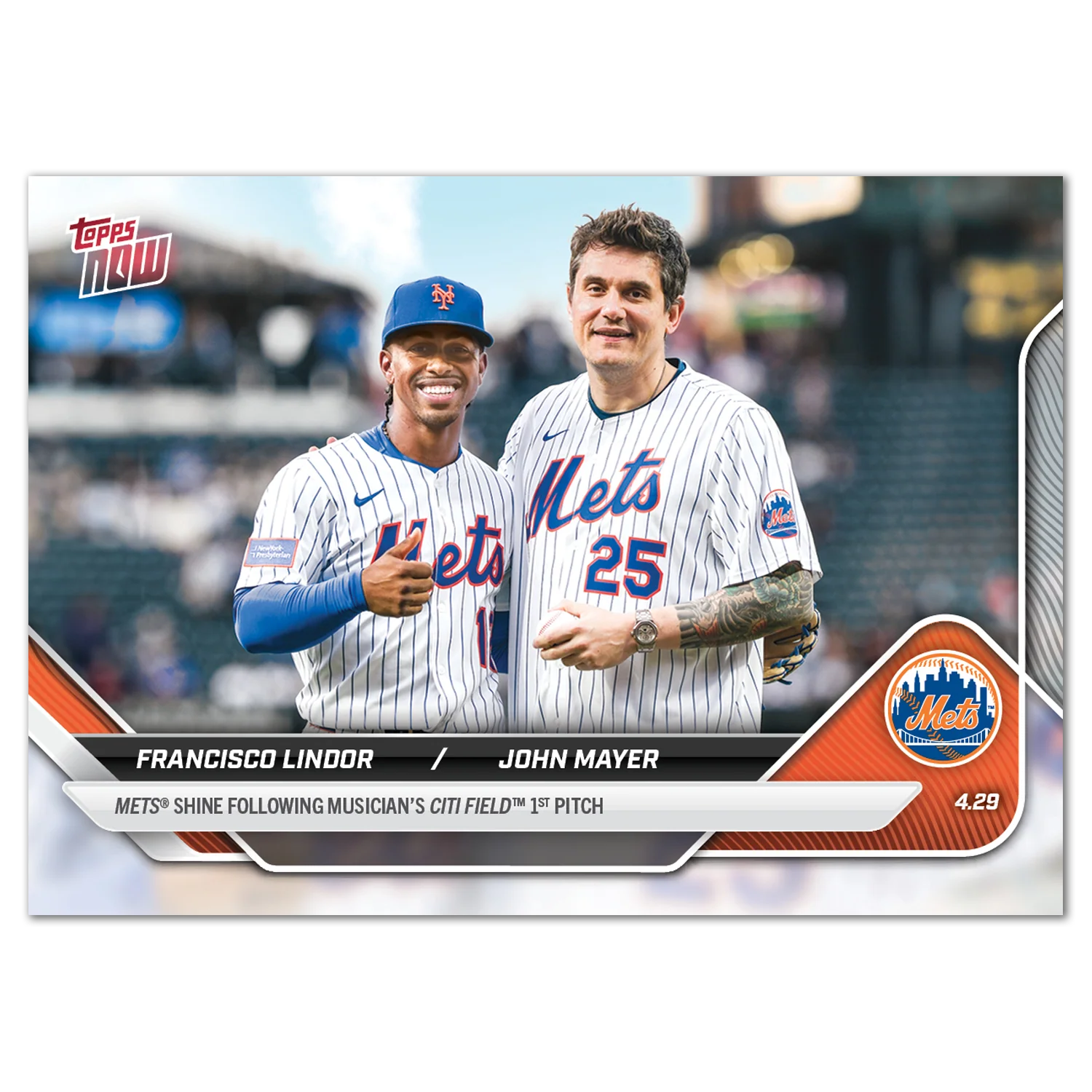 Francisco Lindor/John Mayer - 2025 MLB Topps NOW® - Card FLJM - LOOK FOR DUAL-AUTOS