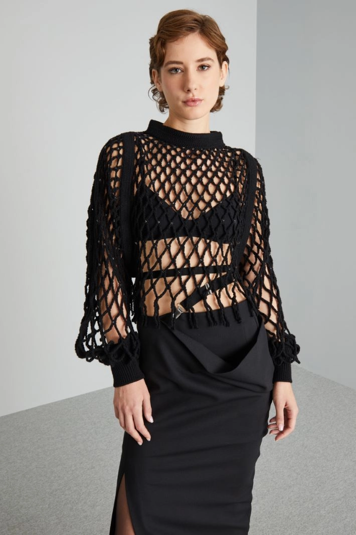 Wool mesh jumper - BLACK