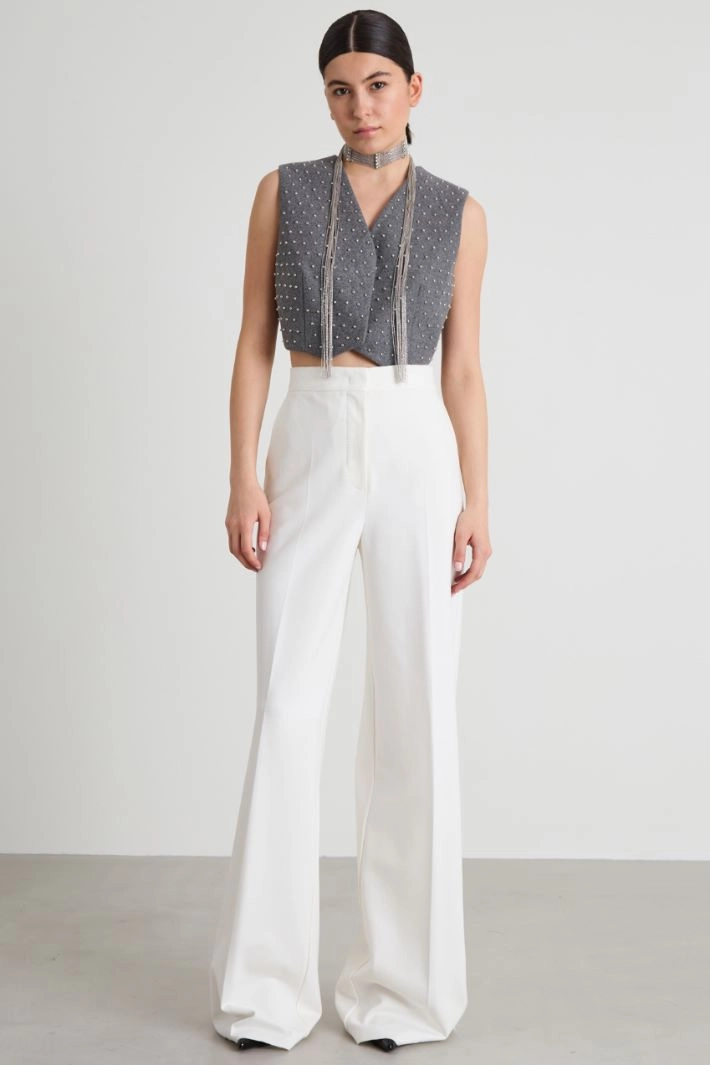 Cropped wool waistcoat with studs - GREY