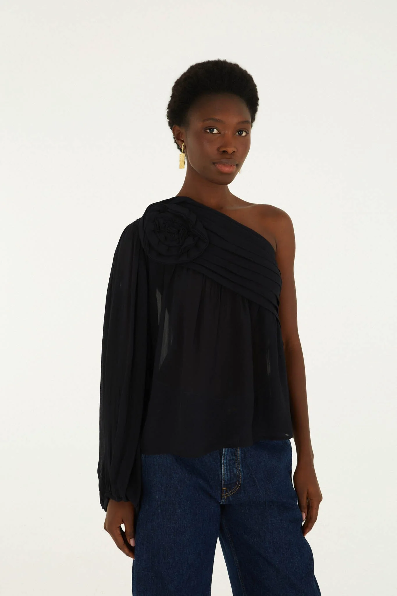 Black Rose One Shoulder Blouse