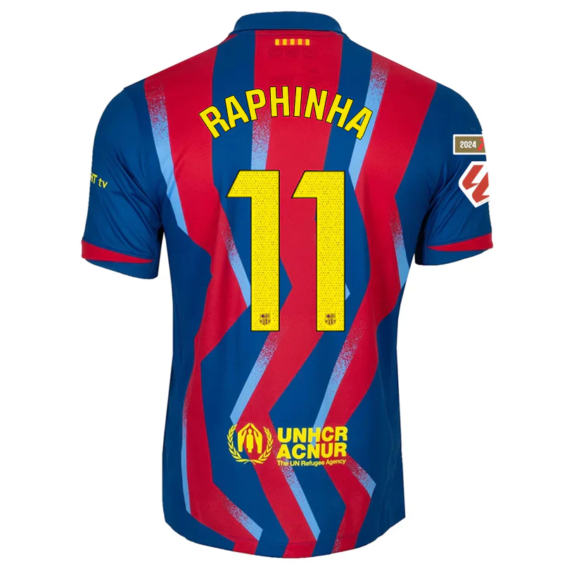 Men's FC Barcelona Raphinha 4th Jersey 25/26 w/ La Liga Patches (Blue/Red/Yellow)